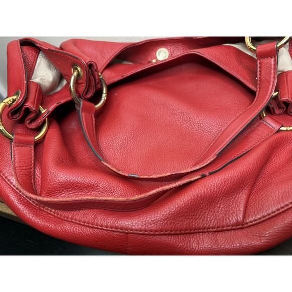 Michael Kors Shoulder Purse Pebbled Red Leather With Tassel - Picture 6 of 10